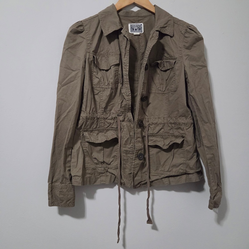 Converse One Star Womens Small Olive Green Cotton Utility Field Jacket Puff Slee